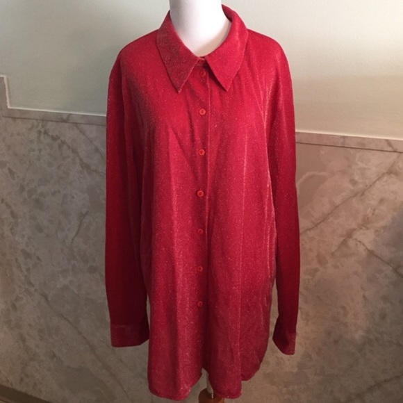 Red & Silver Sparkly Button Down Top Size 20 🎈 - Picture 2 of 4